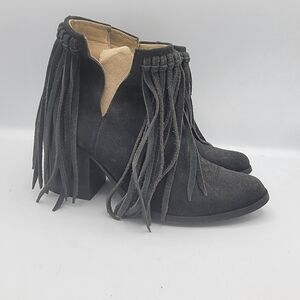 Sole Child Fringe Black Ankle Boots